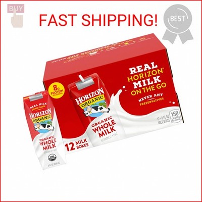 Horizon Organic Shelf Stable Whole Milk Boxes, Pack of 12 - 8g Protein per Servi