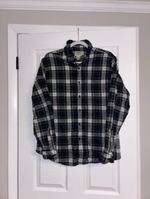 LL BEAN Shirt Button Up Cotton Flannel Scotch Plaid Green Blue Traditional Reg M