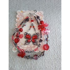  NEW Butterfly PHONE CHARM RED AND BLACK BEADED FLOWERS and BUTTERFLY 1271
