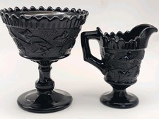 Antique Victorian Davidson? Black  Pressed Glass Jug & Bowl