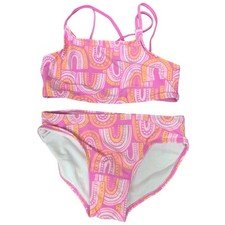 New Cat  Jack Girls Large 10/12 UPF 50 Pink Rainbows Bikini 2PC Swimsuit Set