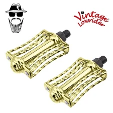 VINTAGE LOWRIDER BICYCLE DOUBLE SQUARE TWISTED BUTTERFLY PEDALS 1/2 GOLD.