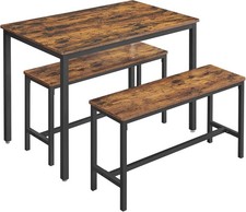 VASAGLE Tavolino da Pranzo con 2 Panche,Set di 3 Pezzi,Tavolo da Cucina