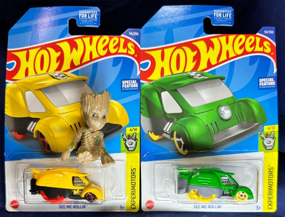Lot of 2 - Hot Wheels - See Me Rollin' - Green & Yellow - Experimotors