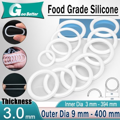 Food Grade O-Ring 3mm Cross Section Clear Silicone Rubber O Rings OD 9mm - 400mm