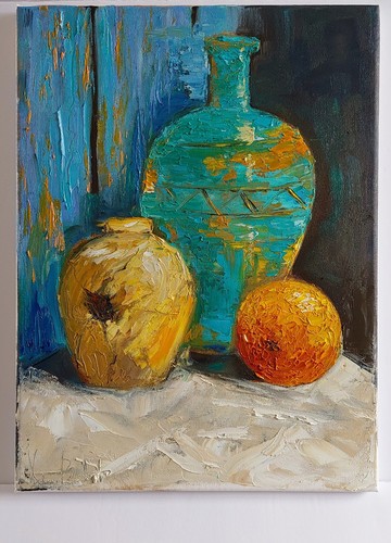 Öl Original Gemälde auf Leinwand Größe 16x12 cm Keramik Vase - Bild 9 von 10