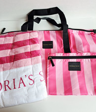 NEW Victoria's Secret Pink Travel Tote & Make up Case Bag and Pink Beach Towel