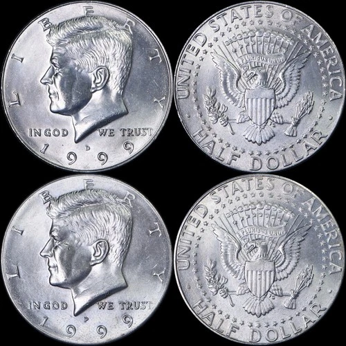 1999 P and D Kennedy Half Dollars CN-Clad Uncirculated (2 Coins from photos)