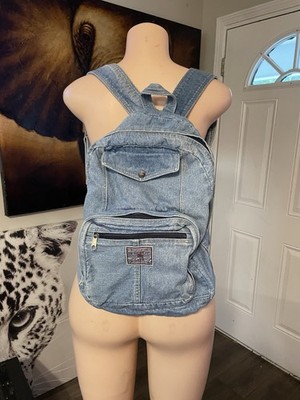 Vintage pacific Denim genuine Jean School Girl Rare 80s Classic Backpack Bag Pu