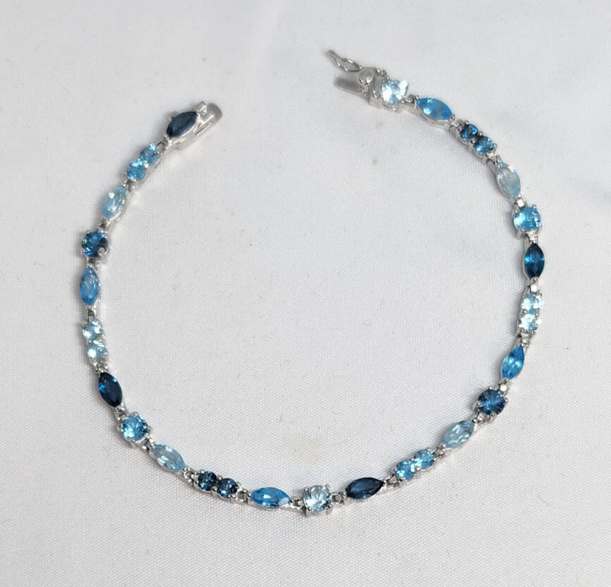 Hermosa Pulsera de Plata de Ley Genuina Londres, Suiza y Topacio Azul Cielo 7 1/4" Foto 2 de 3