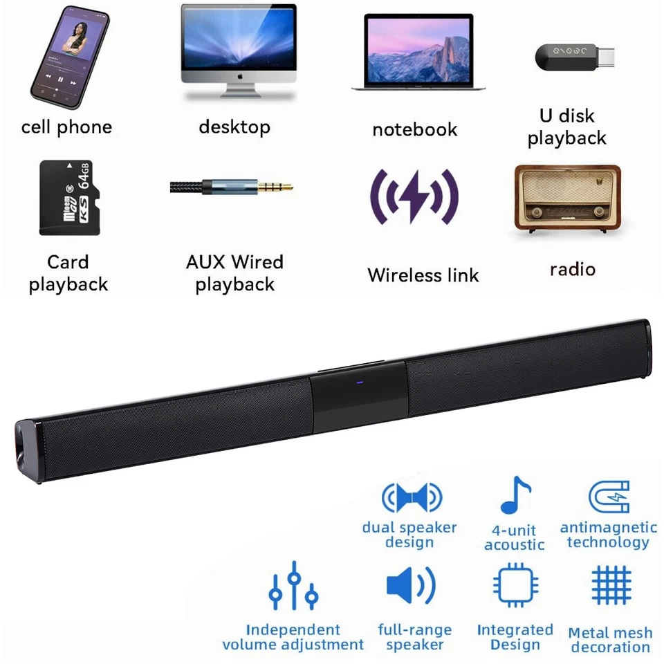 TV Surround Soundbar Lautsprechersystem Wireless BT Subwoofer Heimkino + Fernbedienung - Bild 4 von 4