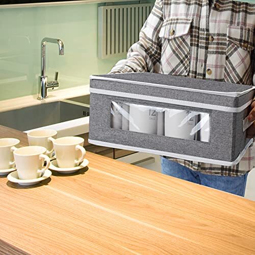 Mug Storage Box China Storage Containers Organizer Hard Shell with Dividers f... - Picture 3 of 7