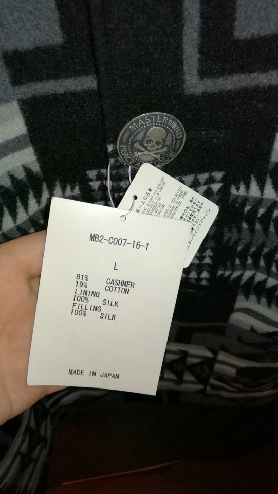 mastermind JAPAN Ethnic Print Cashmere Coat 2012AW Size L Black - Image 4 of 4