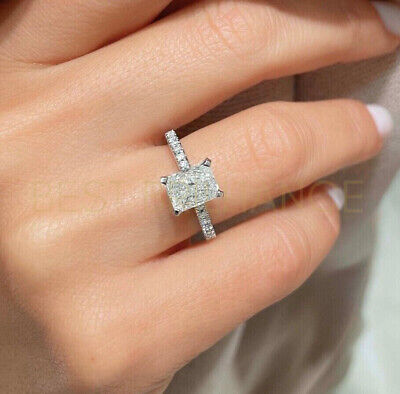 2 Carat Natural Diamond Solitaire Radiant Cut Engagement Ring in 14K White  Gold