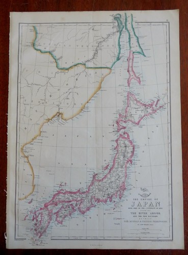 Empire of Japan w/ new boundary Russia/ China c. 1858 Weller map - Picture 1 of 4