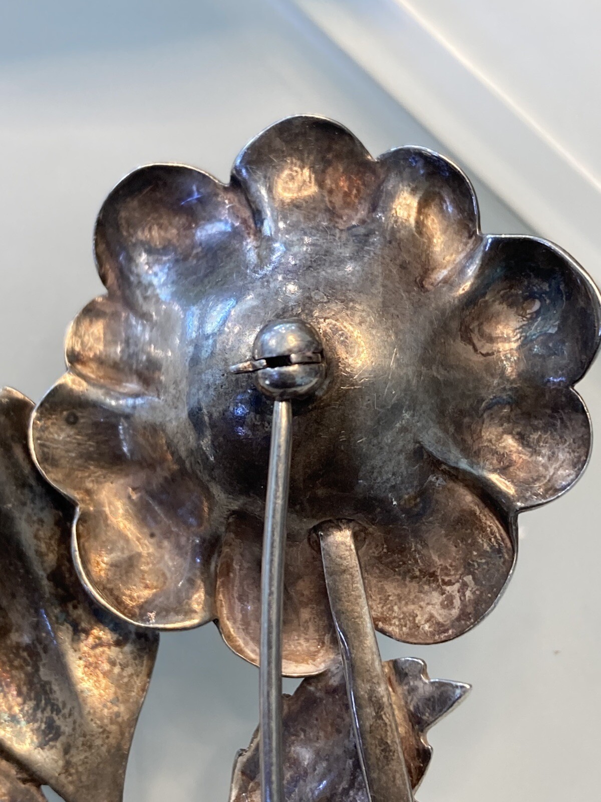 VTG Sterling 925 Solid Silver Rose Flower Pin 2.7… - image 7