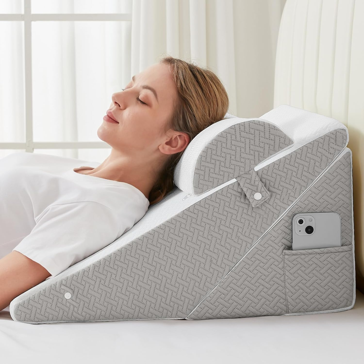 Adjustable Wedge Pillow Set for Headboard with Orthopedic Memory Foam Support-image