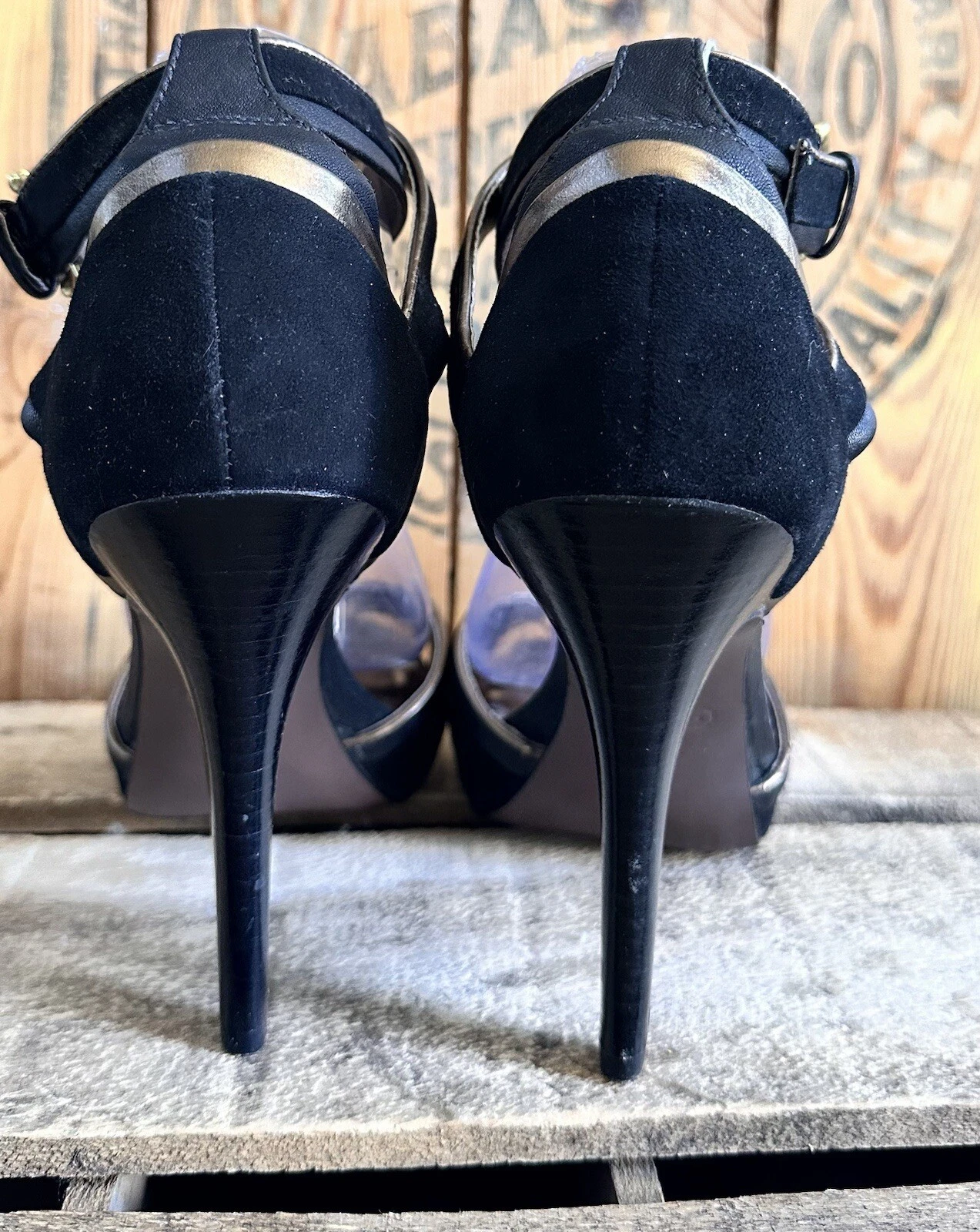 Scarpe Coach oro nero tacco fibbia donna misura 8 5 plateau