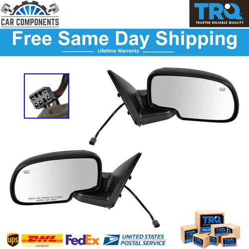 TRQ New Chrome Heated Power Side View Mirrors LH RH Set For 1999-2002 Chevy GMC
