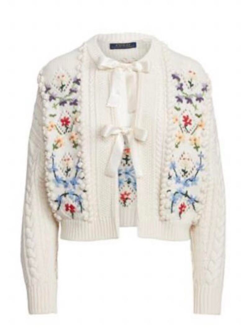 Ralph Lauren Flower Embroidery Ribbon Cardigan White | eBay