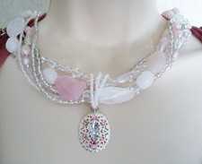 Pink Chunky Boho Bohemian Gypsy Statement Multi Strand Victorian Necklace