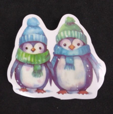 Cute Little Penguins Green Christmas Sticker 1.78" x 2.18" AV 
