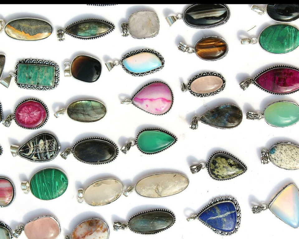 Эксклюзив!! Лот кулонов из 25 шт. с покрытием из стерлингового серебра 925 пробы агат и смесь драгоценных камней - Изображение 3 из 4