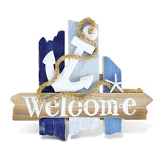 Anchor Welcome Sign Handcrafted Wooden Nautical Decor Multi Color Coastal Wood