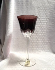 AJKA/DESIGN GUILD WINE GLASS CASED PURPLE CUT TO CLEAR CRYSTAL HUNGARY BOHEMIAN