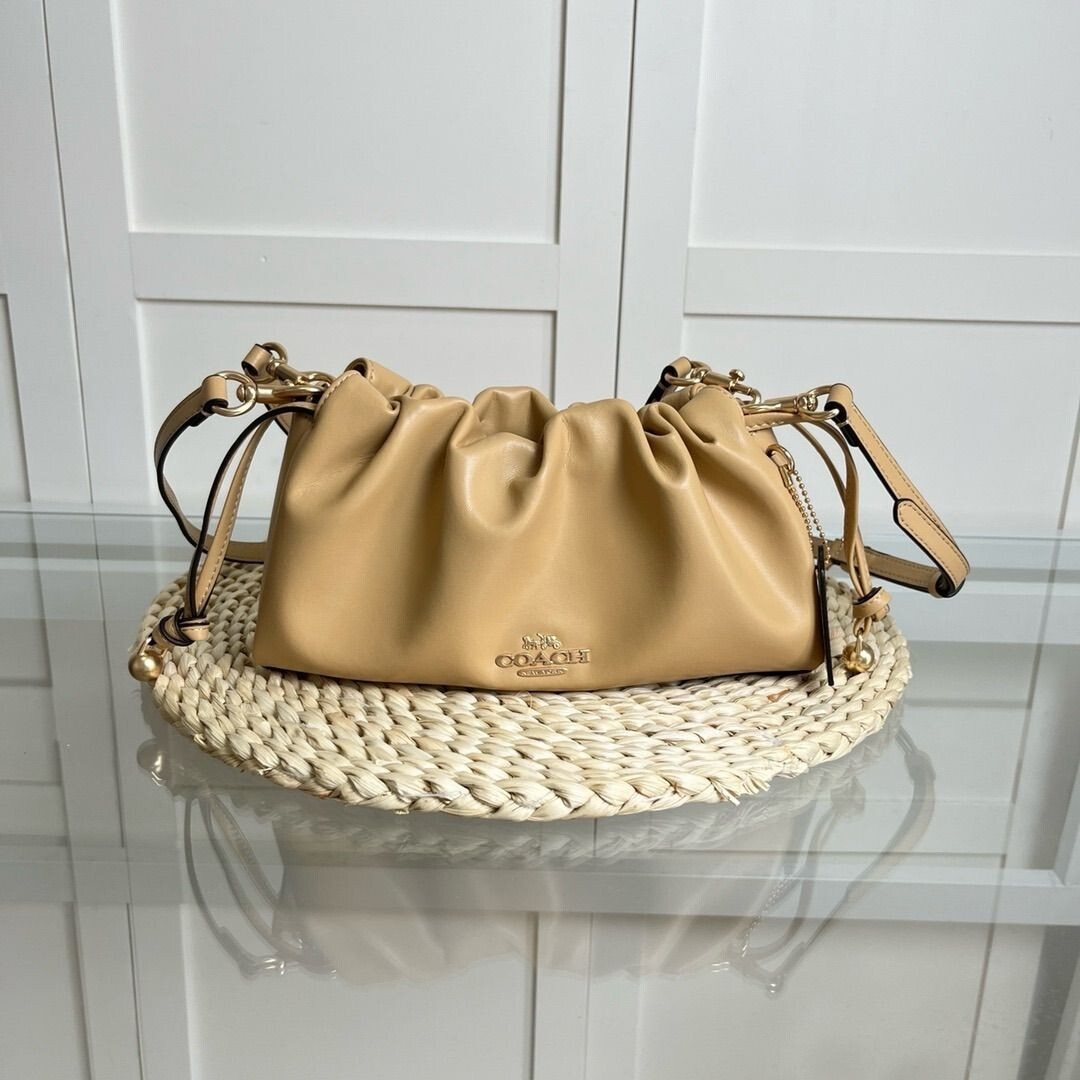 COACH Faye Shoulder Bag Ruching Tan CV529 Outlet New | eBay