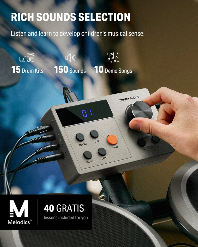 🥁 Donner DED-70 Upgrade Electric Drum Set 4 Quiet Mesh Pad Beginner Gray - image 2 of 4