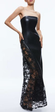NWT Alice and Olivia RETHA VEGAN LEATHER LACE MAXI DRESS  Size 0 $695