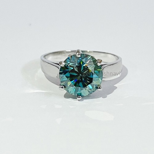 6CT Azul Tratados Diamante Anillo VVS1 en Blanco Chapado Oro Certificado! Ideal - Imagen 3 de 6