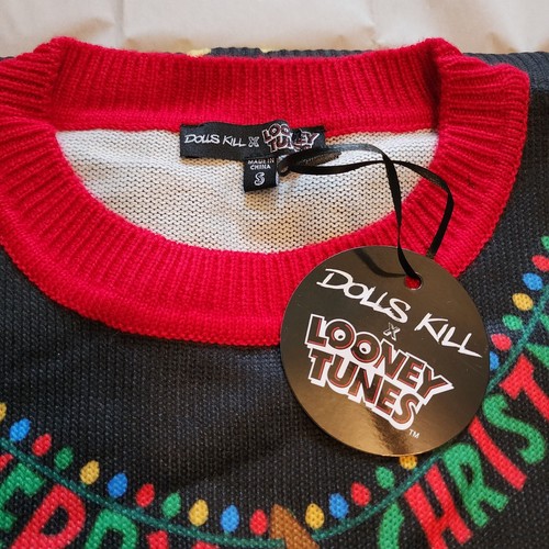 Dolls Kill × Looney Tunes Cute Ugly Christmas Sweater Oversized Fit Taz Bugs - Picture 4 of 7