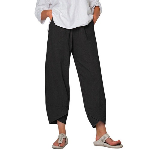 Summer Womens Ladies Cotton Linen Baggy Casual Harem Pants Trousers Plus Size - Picture 17 of 36