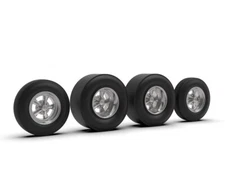 1:12  15" Chromed Cragars on Rear slicks and skinny fronts.