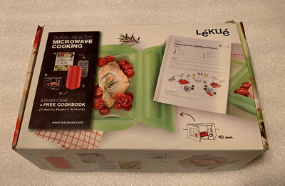 NEW NIB FLAWLESS Exceptional LEKUE Microwave Cooking STEAM CASE TRAY & COOKBOOK