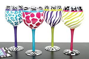 Hand Painted Animal Print Wine Glass