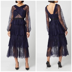 cross front fine lace midi dress