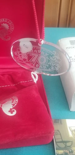 1998 Waterford Crystal Disney Mickey & Minnie Mouse 70th Anniv Ornament Etched