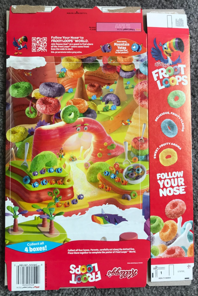 EMPTY Froot Loops Explore Froot Loops World LS Cereal Box Toucan