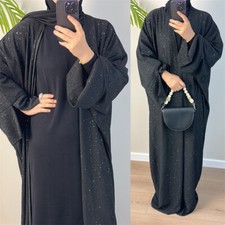 Dubai Cardigan Women Muslim Kaftan Abaya Dress Arab Robe Evening Gown Kimono Eid