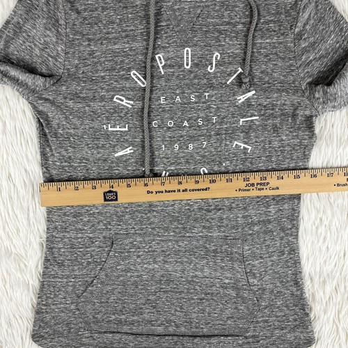Aeropostale Women's Gray White Logo Print Pullover Hooded Sweatshirt Size Small - Picture 12 of 24