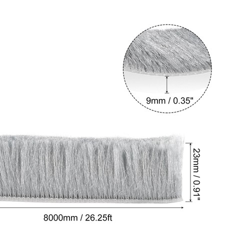 Weather Stripping Brush Self-Adhesive Seal Weatherstrip Sweep Gray 26ft x 0.9" - Picture 2 of 5