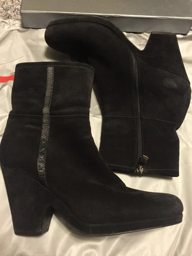 NEW Actual Prada Black Solid Suede Ankle High Boots Women's 3.5" Heel SZ US 8.5