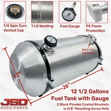 Universal 12''x26'' 12.5 Gallon 1/4 NPT Spun Aluminum Gas Tank Fuel Tank W/Gauge