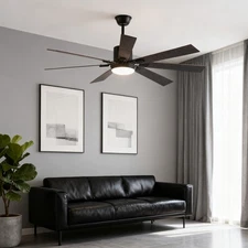 Modern Black 72 inch Ceiling Fan Light Flush Mount With Remote Control LED Kit