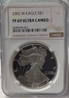 2002 W Proof American Silver Eagle 1 oz NGC PF69 Crooked Label - A469