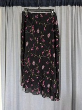 Vtg Whimsigoth Dark Fairy Skirt Size 16 Black Floral Asymmetric Hem Romantic
