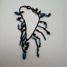 Beaded Bracelet Blue Beads Tone Black Beads Classic Flow Drop Boho